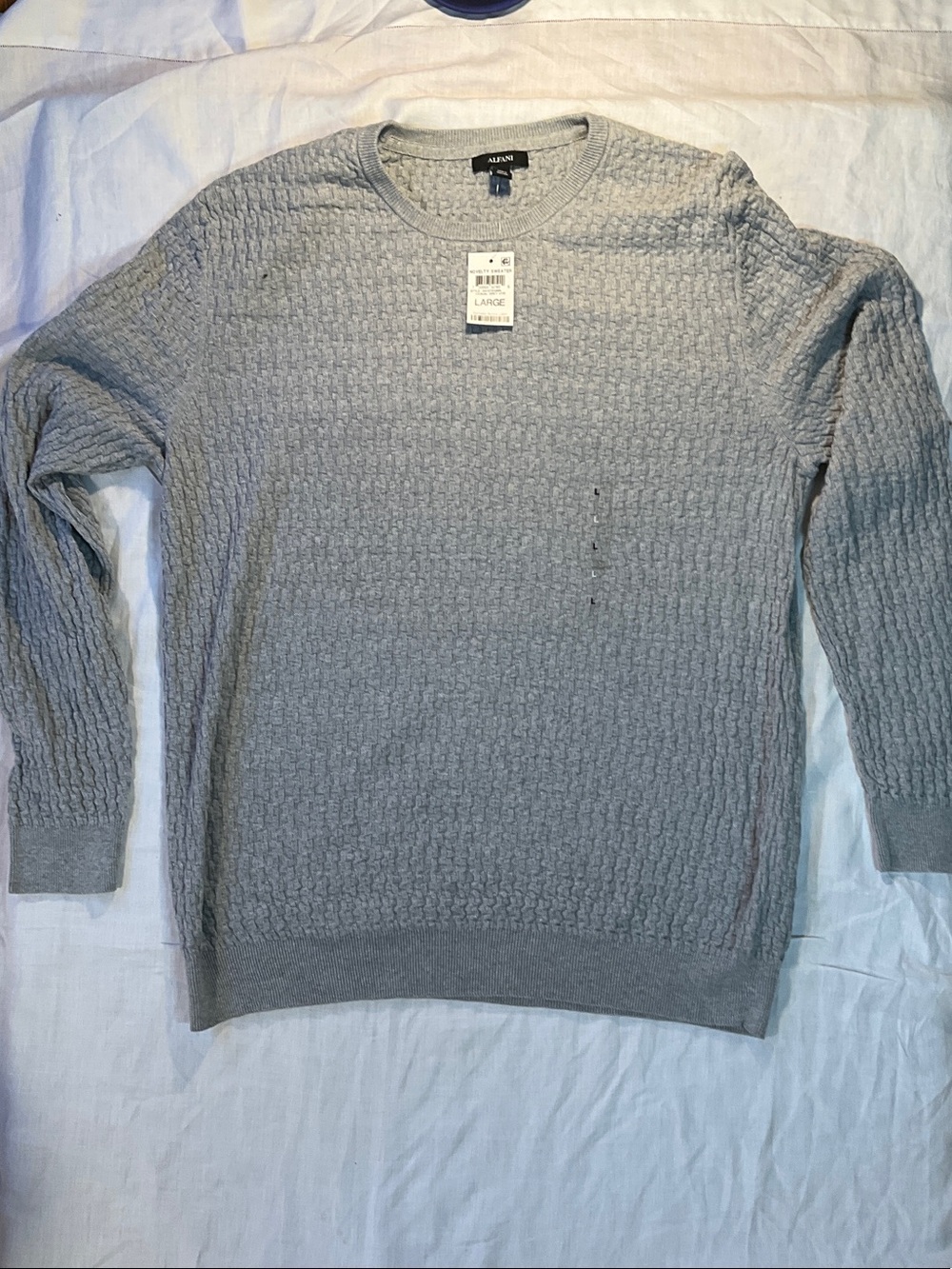 Alfani Men’s Light Gray Textured Cable Crewneck Sweater